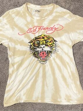 Ed Hardy Tiger Head Tie-Dye T-Shirt Y2K Style Size L
